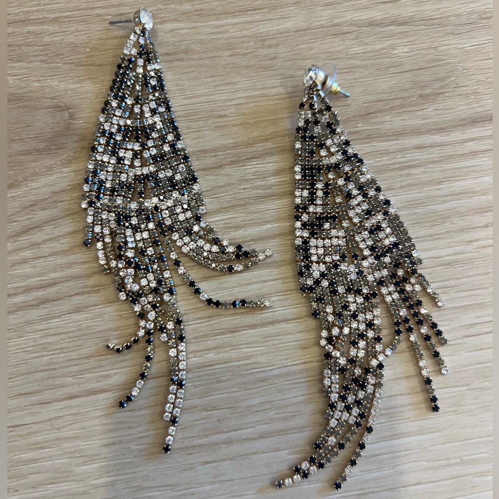 Elegant Black and Silver Dangle Earrings - Picture 1 of 1